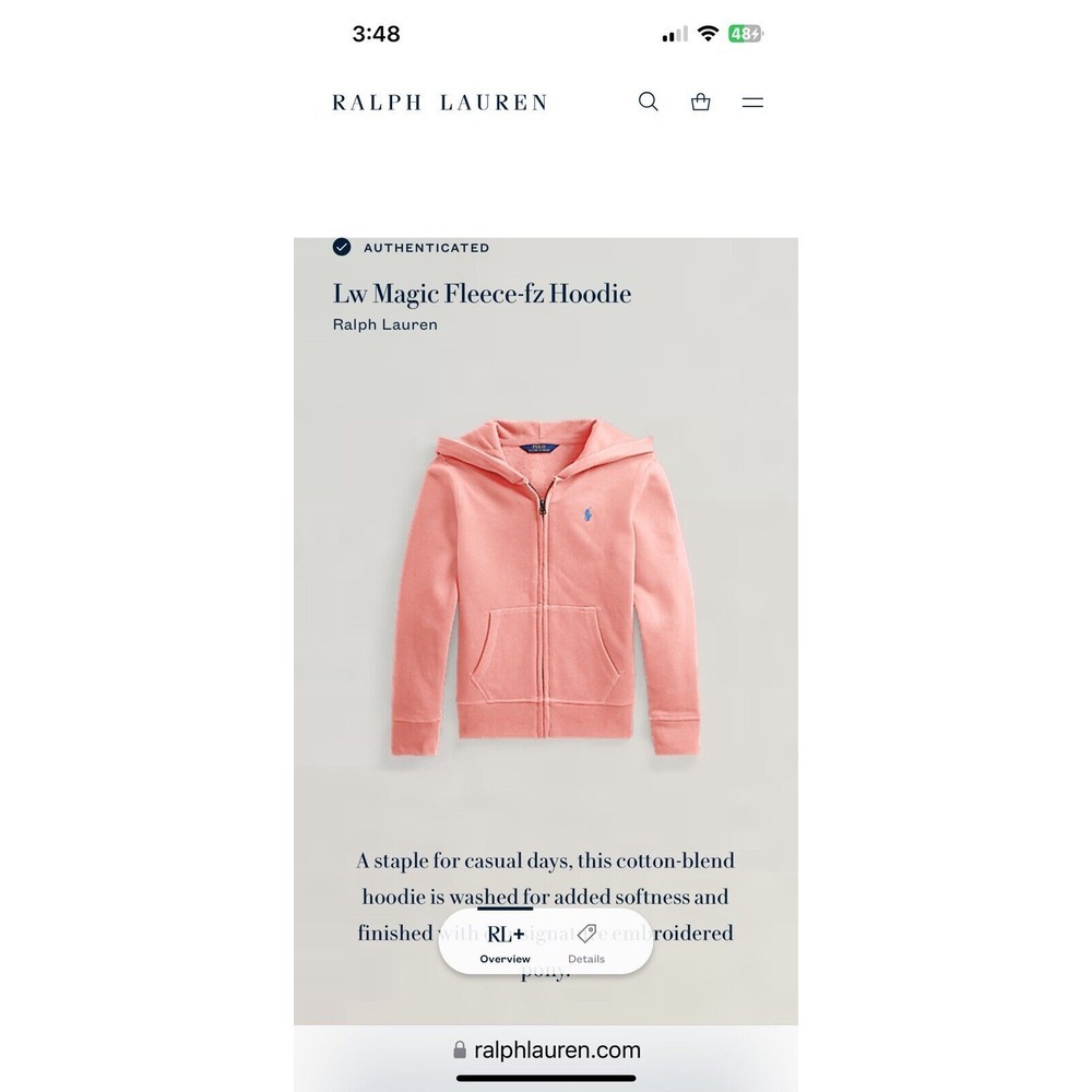 Ralph Lauren LW Magic Fleece FZ Hoodie Pink Full Zip Girl M - Picture 6 of 6